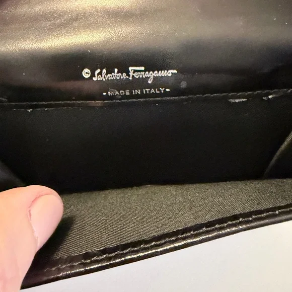 Salvatore Ferragamo Gancini Black Embossed Bifold Leather Wallet